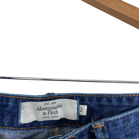 Abercrombie & Fitch Denim Y2K Mini Skirt Raw Hem Distressed Blue Size 2 - Picture 2 of 5